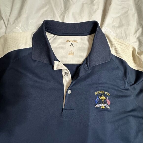Antigua Ryder Cup Tournament Men's Navy and White Golf Shirt Size Large - Picture 7 of 11